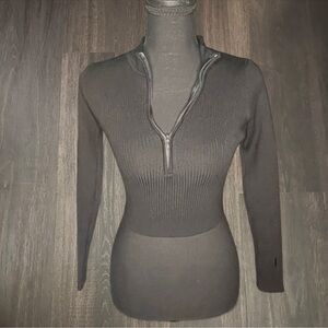 Princess Polly Black Ribbed Half Zip Long Sleeve Top Size Small